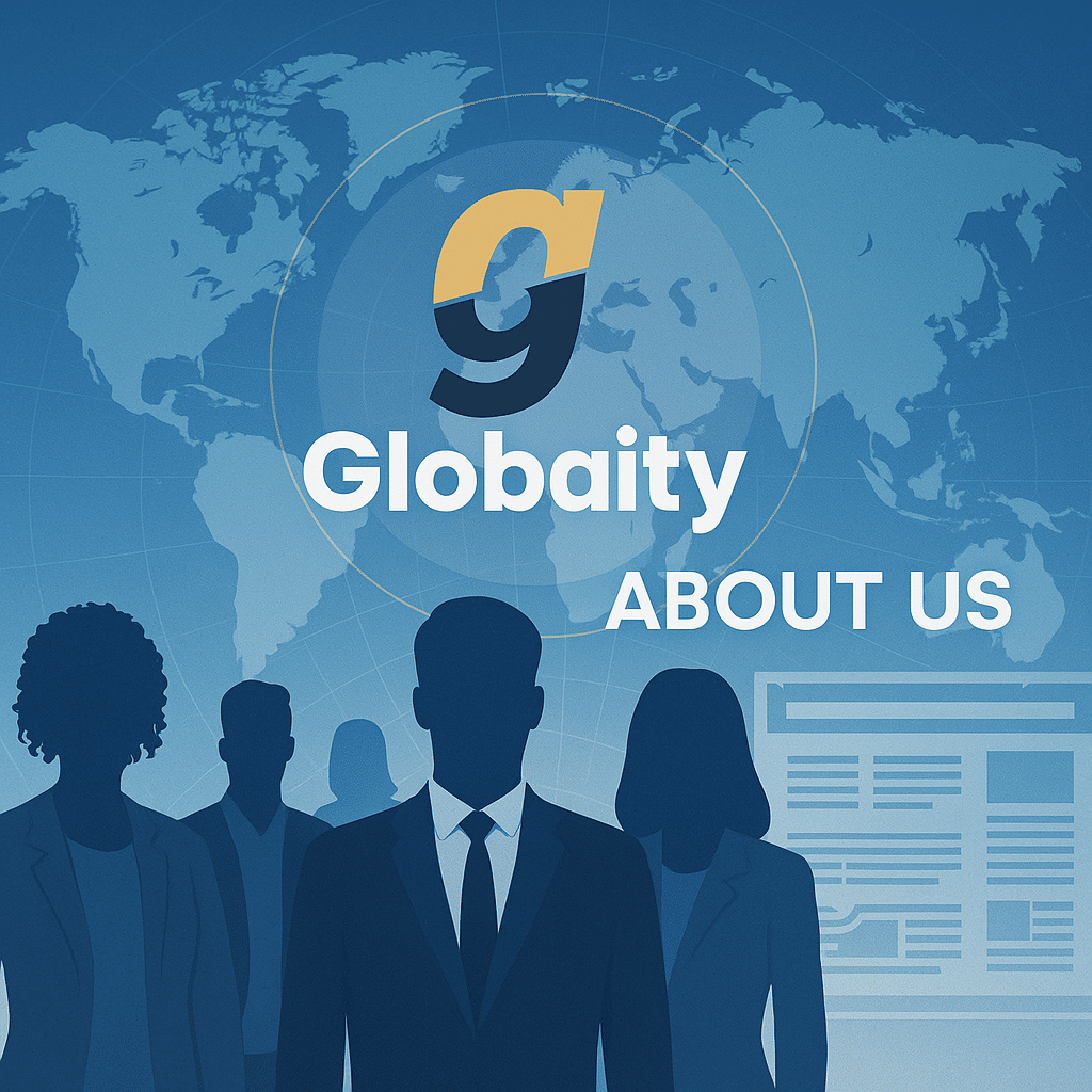 Illustration representing Globaity as a trusted global news source, showing technology, culture, travel, and lifestyle icons in a modern design.v