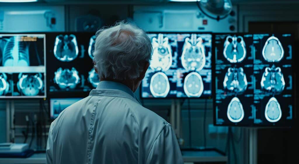 TAR-200 bladder implant study – doctor reviewing medical imaging results during cancer trial