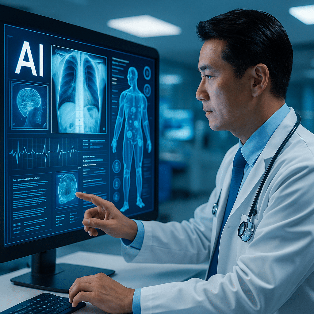 Doctor using artificial intelligence in healthcare for patient diagnosis