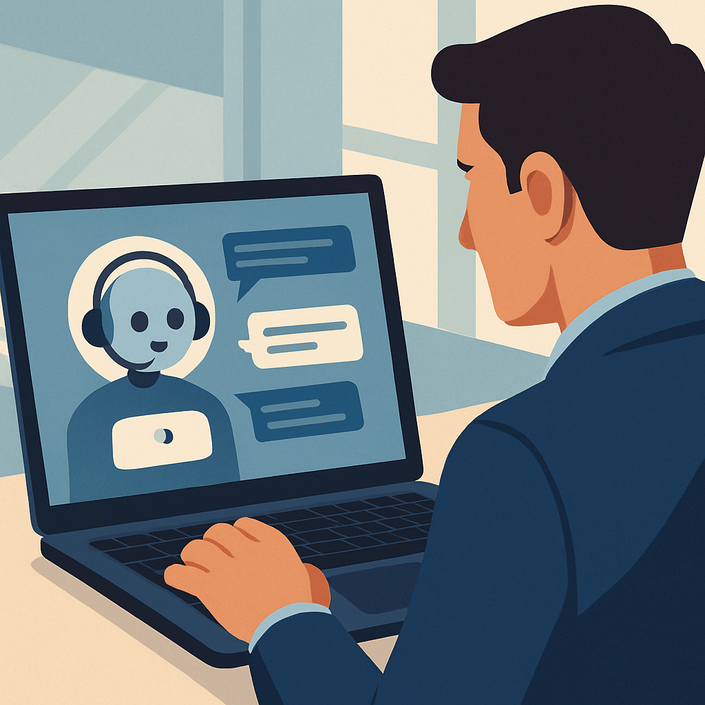 Business customer using an AI chatbot on a computer screen