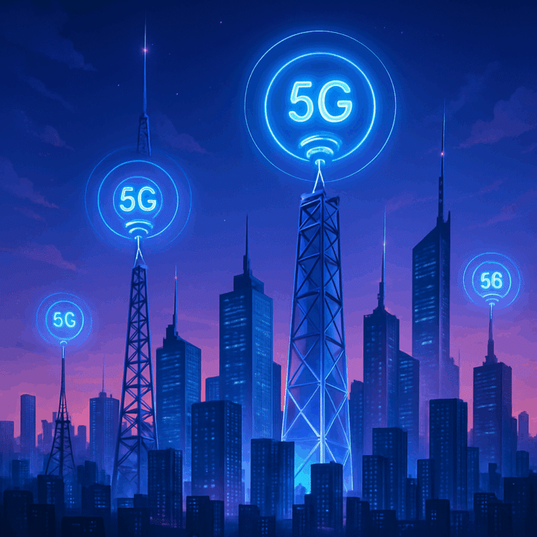 City with 5G and 6G network signals illustrating next-gen connectivity