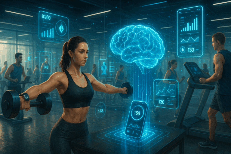 People training with wearables and apps representing fitness trends 2025.