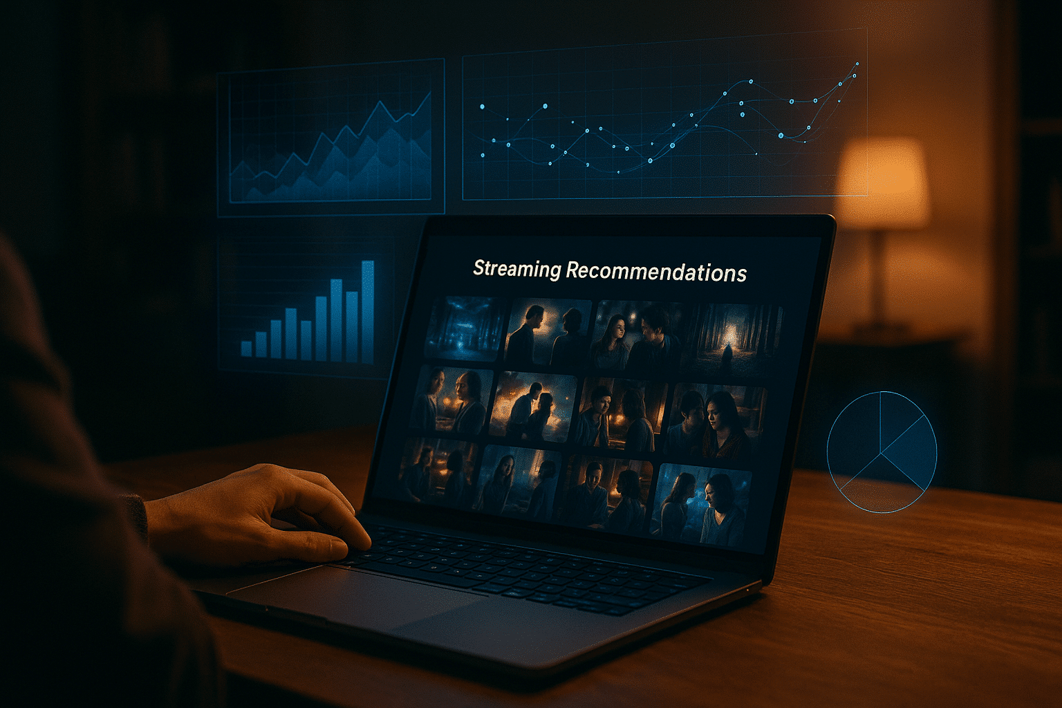 Laptop képernyőjén mesterséges intelligencia által generált streaming ajánlások, az AI a mindennapi életben egyik példája