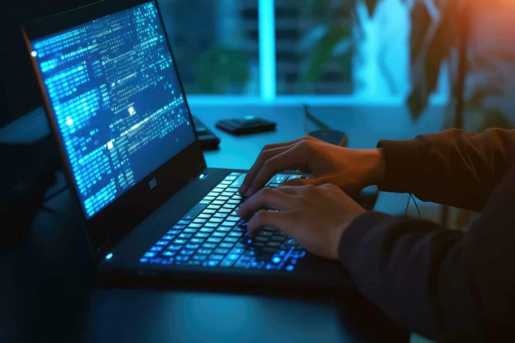 Fejlesztő kódot ír laptopon, a GPT-5 mesterséges intelligencia fejlesztésének folyamatát szimbolizálva